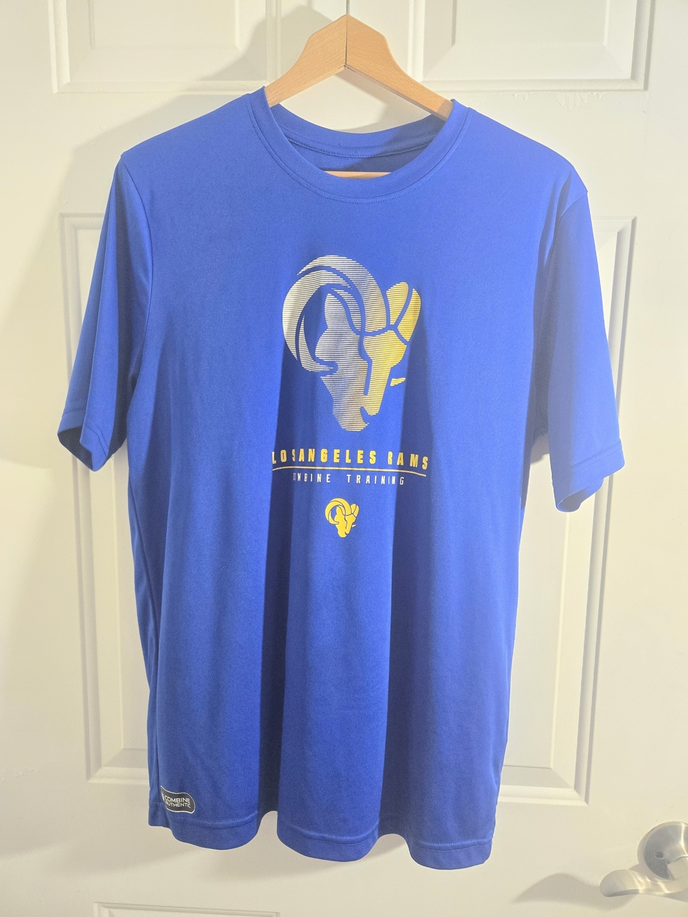 NFL Royal Blue Los Angeles Rams Training Logo Tee with Yellow Accents Size Large